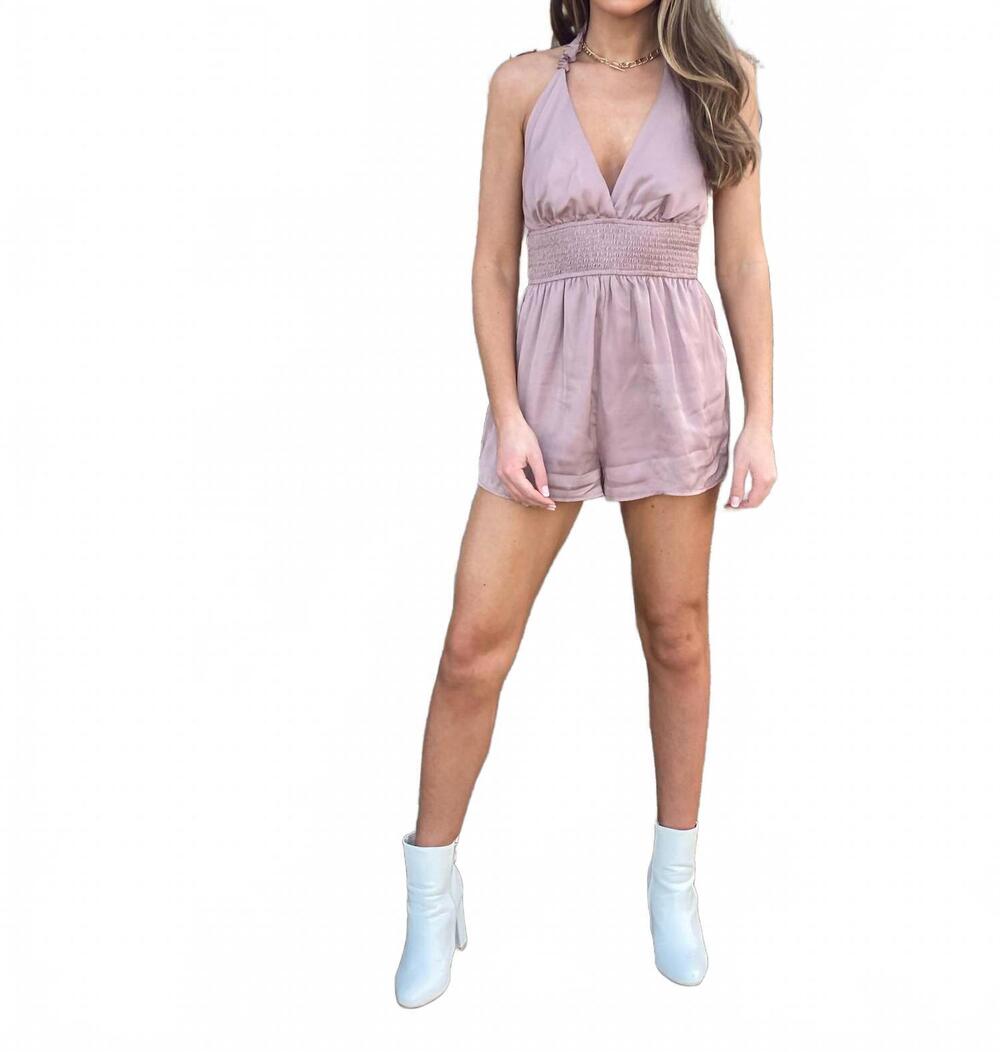 NEW LE LIS meena smocked halter style romper in mocha
